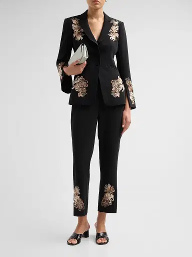Cinq à Sept Women's Kerry Floral Border Crop Pants - Black Neutral Multi | Thumbnail 2 Cinq à Sept Women's Kerry Floral Border Crop Pants - Black Neutral Multi | Thumbnail 2