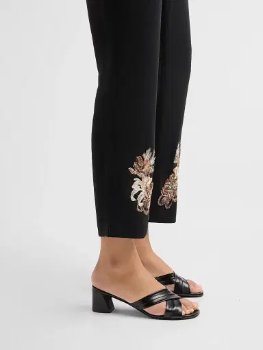 Cinq à Sept Women's Kerry Floral Border Crop Pants - Black Neutral Multi | Thumbnail 5 Cinq à Sept Women's Kerry Floral Border Crop Pants - Black Neutral Multi | Thumbnail 5