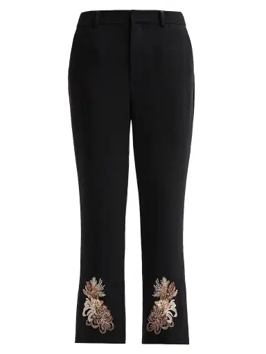 Cinq à Sept Women's Kerry Floral Border Crop Pants - Black Neutral Multi | Thumbnail 1 Cinq à Sept Women's Kerry Floral Border Crop Pants - Black Neutral Multi | Thumbnail 1