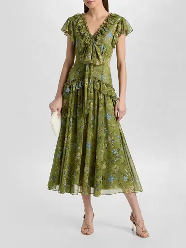 Cinq à Sept Women's Sevi Windswept Floral Midi Dress - Iguana Multi | Thumbnail 2 Cinq à Sept Women's Sevi Windswept Floral Midi Dress - Iguana Multi | Thumbnail 2