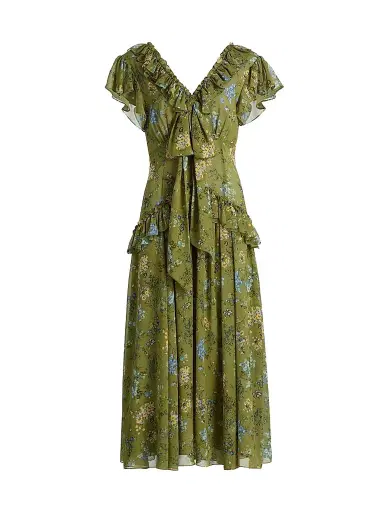 Cinq à Sept Women's Sevi Windswept Floral Midi Dress - Iguana Multi | Thumbnail 1 Cinq à Sept Women's Sevi Windswept Floral Midi Dress - Iguana Multi | Thumbnail 1