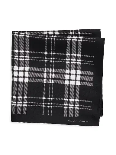 Ralph Lauren Purple Label Men's Plaid Silk Pocket Square - Black White | Thumbnail 1 Ralph Lauren Purple Label Men's Plaid Silk Pocket Square - Black White | Thumbnail 1