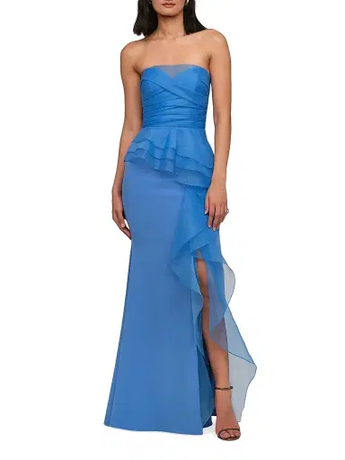 Theia Women's Morgan Organza-Ruffle Crepe Gown - Ocean Breeze Blue | Thumbnail 3 Theia Women's Morgan Organza-Ruffle Crepe Gown - Ocean Breeze Blue | Thumbnail 3