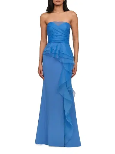 Theia Women's Morgan Organza-Ruffle Crepe Gown - Ocean Breeze Blue | Thumbnail 4 Theia Women's Morgan Organza-Ruffle Crepe Gown - Ocean Breeze Blue | Thumbnail 4