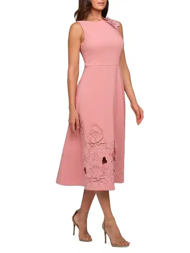 Kay Unger Women's Heidi Floral-Appliqué Midi-Dress - Rose Petal | Thumbnail 3 Kay Unger Women's Heidi Floral-Appliqué Midi-Dress - Rose Petal | Thumbnail 3