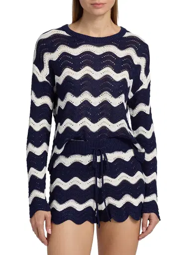 BEACH RIOT Women's Beach Chevron Sweater - Navy And White Tides - Size Large | Thumbnail 3 BEACH RIOT Women's Beach Chevron Sweater - Navy And White Tides - Size Large | Thumbnail 3