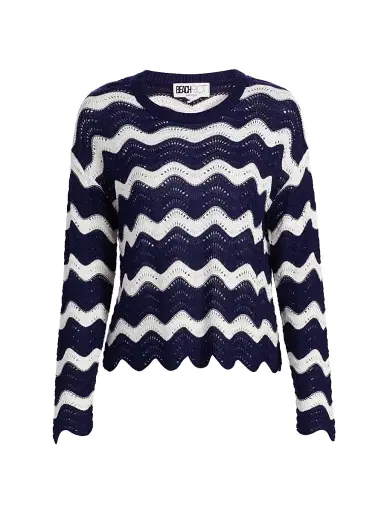 BEACH RIOT Women's Beach Chevron Sweater - Navy And White Tides - Size Large | Thumbnail 1 BEACH RIOT Women's Beach Chevron Sweater - Navy And White Tides - Size Large | Thumbnail 1