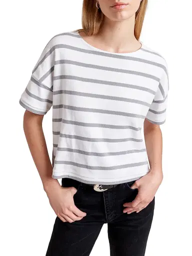 La Ligne Women's Breton Short Sleeve Tee - White Light Grey | Thumbnail 2 La Ligne Women's Breton Short Sleeve Tee - White Light Grey | Thumbnail 2