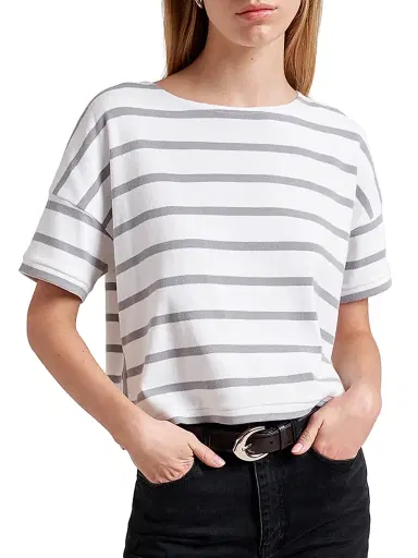 La Ligne Women's Breton Short Sleeve Tee - White Light Grey | Thumbnail 3 La Ligne Women's Breton Short Sleeve Tee - White Light Grey | Thumbnail 3