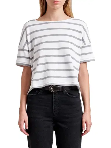 La Ligne Women's Breton Short Sleeve Tee - White Light Grey | Thumbnail 1 La Ligne Women's Breton Short Sleeve Tee - White Light Grey | Thumbnail 1