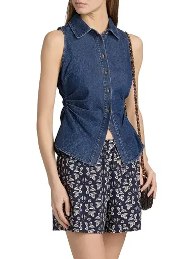 Tanya Taylor Women's Hanelle Sleeveless Denim Top - Classic Indigo Blue | Thumbnail 4 Tanya Taylor Women's Hanelle Sleeveless Denim Top - Classic Indigo Blue | Thumbnail 4