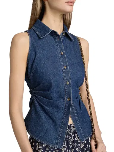 Tanya Taylor Women's Hanelle Sleeveless Denim Top - Classic Indigo Blue | Thumbnail 6 Tanya Taylor Women's Hanelle Sleeveless Denim Top - Classic Indigo Blue | Thumbnail 6