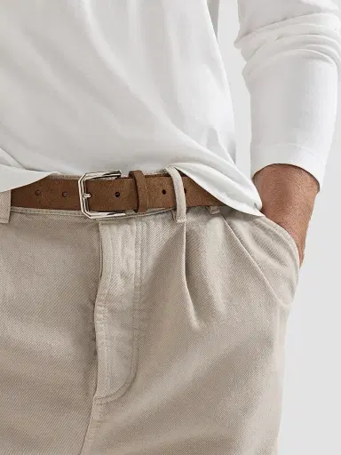 Brunello Cucinelli Men's Reversed Leather Belt with Square Buckle and Tip | Thumbnail 3 Brunello Cucinelli Men's Reversed Leather Belt with Square Buckle and Tip | Thumbnail 3