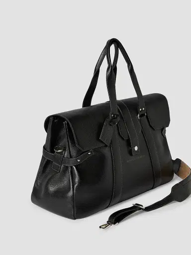 Brunello Cucinelli Men's Grained Calfskin Country Weekender Bag - Black | Thumbnail 4 Brunello Cucinelli Men's Grained Calfskin Country Weekender Bag - Black | Thumbnail 4