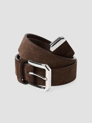Brunello Cucinelli Men's Reversed Leather Belt with Square Buckle and Tip - Rust Brown | Thumbnail 2 Brunello Cucinelli Men's Reversed Leather Belt with Square Buckle and Tip - Rust Brown | Thumbnail 2