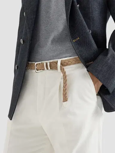 Brunello Cucinelli Men's Reversed Calfskin Braided Belt with Tip | Thumbnail 3 Brunello Cucinelli Men's Reversed Calfskin Braided Belt with Tip | Thumbnail 3