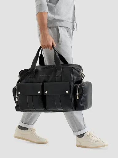 Brunello Cucinelli Men's Grained Calfskin Leisure Bag - Black | Thumbnail 2 Brunello Cucinelli Men's Grained Calfskin Leisure Bag - Black | Thumbnail 2