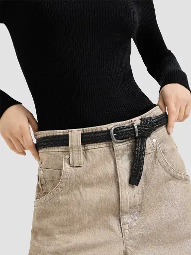 Brunello Cucinelli Women's Stretch Braided Leather Belt - Black | Thumbnail 3 Brunello Cucinelli Women's Stretch Braided Leather Belt - Black | Thumbnail 3