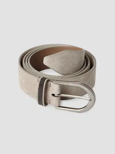 Brunello Cucinelli Women's Suede Belt with Monili - Light Grey | Thumbnail 2 Brunello Cucinelli Women's Suede Belt with Monili - Light Grey | Thumbnail 2