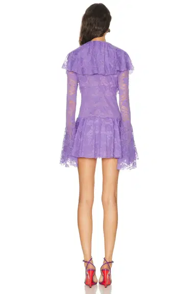 Norma Kamali Long Sleeve Deep V Ruffle Mini Dress | Thumbnail 3 Norma Kamali Long Sleeve Deep V Ruffle Mini Dress | Thumbnail 3