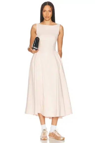 Helsa Stretch Cotton Sateen Midi Dress | Thumbnail 1 Helsa Stretch Cotton Sateen Midi Dress | Thumbnail 1