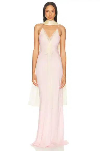 Helsa Sheer Georgette Gown With Lace | Thumbnail 1 Helsa Sheer Georgette Gown With Lace | Thumbnail 1