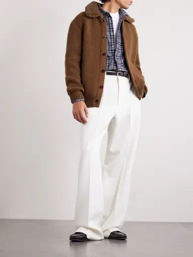 Tom Ford Bouclé-Trimmed Ribbed Cashmere Cardigan - Men | Thumbnail 2 Tom Ford Bouclé-Trimmed Ribbed Cashmere Cardigan - Men | Thumbnail 2