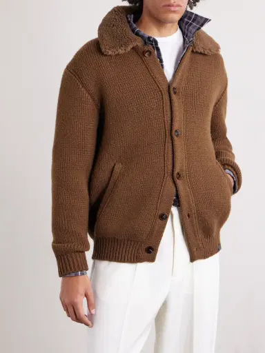 Tom Ford Bouclé-Trimmed Ribbed Cashmere Cardigan - Men | Thumbnail 3 Tom Ford Bouclé-Trimmed Ribbed Cashmere Cardigan - Men | Thumbnail 3