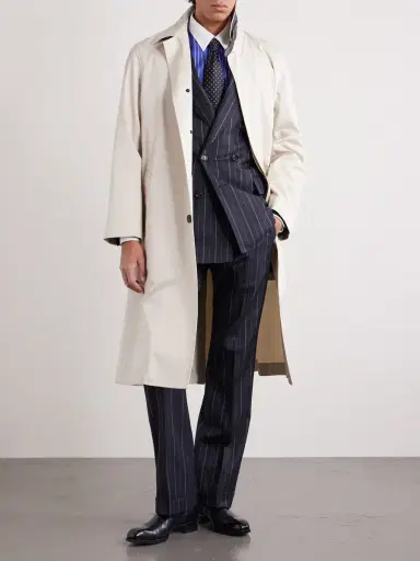Tom Ford Leather-Trimmed Cotton and Silk-Blend Overcoat - Men | Thumbnail 2 Tom Ford Leather-Trimmed Cotton and Silk-Blend Overcoat - Men | Thumbnail 2