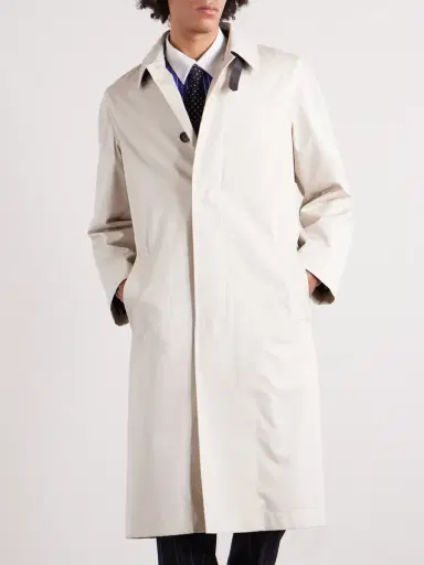 Tom Ford Leather-Trimmed Cotton and Silk-Blend Overcoat - Men | Thumbnail 3 Tom Ford Leather-Trimmed Cotton and Silk-Blend Overcoat - Men | Thumbnail 3