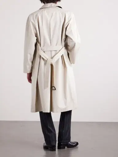 Tom Ford Leather-Trimmed Cotton and Silk-Blend Overcoat - Men | Thumbnail 4 Tom Ford Leather-Trimmed Cotton and Silk-Blend Overcoat - Men | Thumbnail 4