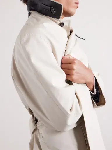 Tom Ford Leather-Trimmed Cotton and Silk-Blend Overcoat - Men | Thumbnail 6 Tom Ford Leather-Trimmed Cotton and Silk-Blend Overcoat - Men | Thumbnail 6