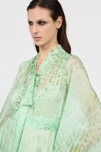 Roberto Cavalli Jaguar Mint Print Silk Dress | Thumbnail 4 Roberto Cavalli Jaguar Mint Print Silk Dress | Thumbnail 4