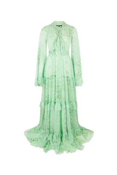 Roberto Cavalli Jaguar Mint Print Silk Dress | Thumbnail 1 Roberto Cavalli Jaguar Mint Print Silk Dress | Thumbnail 1