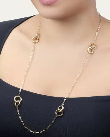 L. Klein Duetto 18K Gold Paperclip Chain Necklace with Hammered Rings | Thumbnail 2 L. Klein Duetto 18K Gold Paperclip Chain Necklace with Hammered Rings | Thumbnail 2