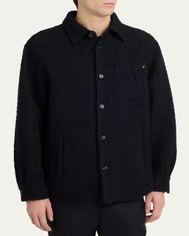 Valentino Garavani Men's Cotton Boucle Tweed Overshirt | Thumbnail 4 Valentino Garavani Men's Cotton Boucle Tweed Overshirt | Thumbnail 4