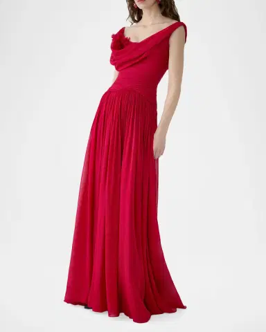 Carolina Herrera Flower Draped Off-The-Shoulder Silk Chiffon Gown | Thumbnail 4 Carolina Herrera Flower Draped Off-The-Shoulder Silk Chiffon Gown | Thumbnail 4
