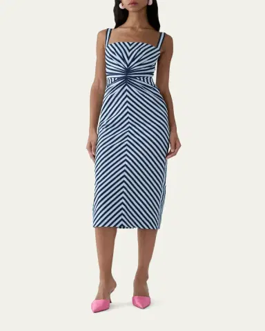 Carolina Herrera Sleeveless Striped Gathered-Waist Midi Dress | Thumbnail 2 Carolina Herrera Sleeveless Striped Gathered-Waist Midi Dress | Thumbnail 2