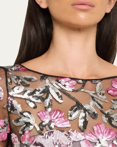 Naeem Khan Sequin Floral Short-Sleeved Tea Dress | Thumbnail 5 Naeem Khan Sequin Floral Short-Sleeved Tea Dress | Thumbnail 5