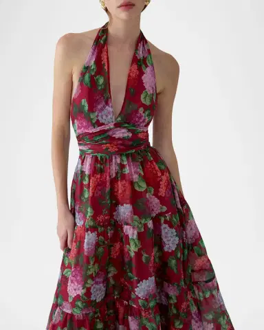 Carolina Herrera Halter Neck Tiered Floral Silk Gown | Thumbnail 4 Carolina Herrera Halter Neck Tiered Floral Silk Gown | Thumbnail 4