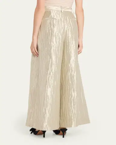 Rosie Assoulin Wide-Leg Metallic Double-Pleat Pants | Thumbnail 3 Rosie Assoulin Wide-Leg Metallic Double-Pleat Pants | Thumbnail 3
