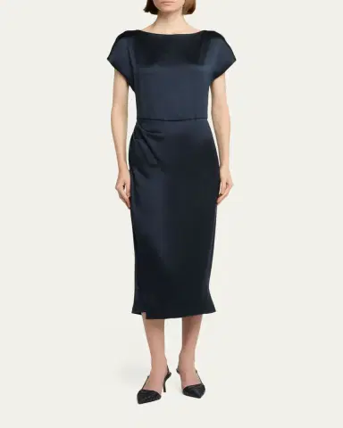 Giorgio Armani Hammered Satin Cap-Sleeve Wrap Midi Dress | Thumbnail 2 Giorgio Armani Hammered Satin Cap-Sleeve Wrap Midi Dress | Thumbnail 2