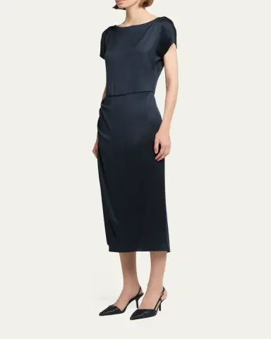 Giorgio Armani Hammered Satin Cap-Sleeve Wrap Midi Dress | Thumbnail 4 Giorgio Armani Hammered Satin Cap-Sleeve Wrap Midi Dress | Thumbnail 4