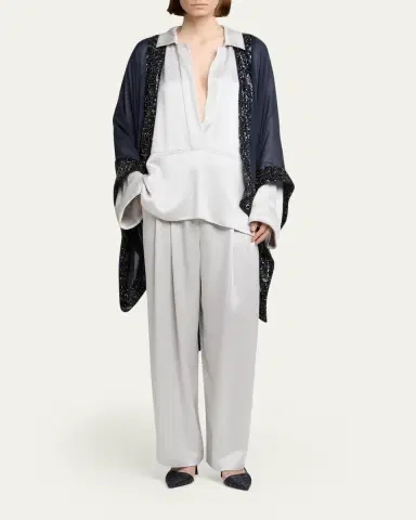 Giorgio Armani Hammered Satin Pleated Straight-Leg Trousers | Thumbnail 2 Giorgio Armani Hammered Satin Pleated Straight-Leg Trousers | Thumbnail 2