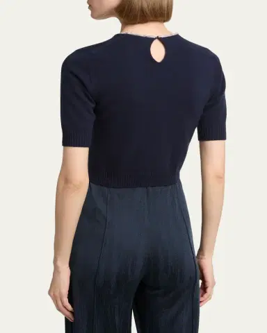 Giorgio Armani Crystal-Collar Cashmere Short-Sleeve Crop Sweater | Thumbnail 3 Giorgio Armani Crystal-Collar Cashmere Short-Sleeve Crop Sweater | Thumbnail 3