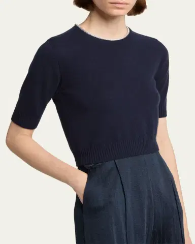 Giorgio Armani Crystal-Collar Cashmere Short-Sleeve Crop Sweater | Thumbnail 5 Giorgio Armani Crystal-Collar Cashmere Short-Sleeve Crop Sweater | Thumbnail 5