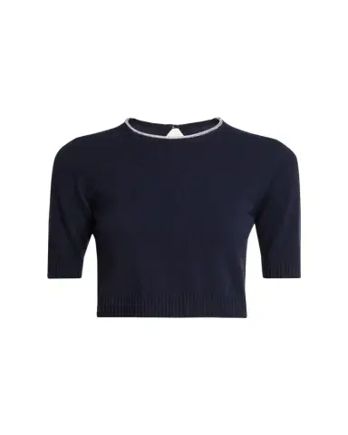 Giorgio Armani Crystal-Collar Cashmere Short-Sleeve Crop Sweater | Thumbnail 1 Giorgio Armani Crystal-Collar Cashmere Short-Sleeve Crop Sweater | Thumbnail 1