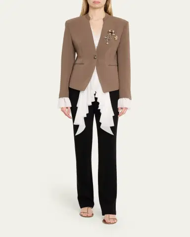 Cinq à Sept Maren Georgette-Trim Crepe Blazer | Thumbnail 2 Cinq à Sept Maren Georgette-Trim Crepe Blazer | Thumbnail 2