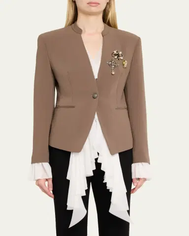 Cinq à Sept Maren Georgette-Trim Crepe Blazer | Thumbnail 4 Cinq à Sept Maren Georgette-Trim Crepe Blazer | Thumbnail 4