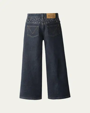 Molo Girl's Asta Rhinestone-Embellished Wide-Leg Denim Jeans, Size 3-7 | Thumbnail 2 Molo Girl's Asta Rhinestone-Embellished Wide-Leg Denim Jeans, Size 3-7 | Thumbnail 2
